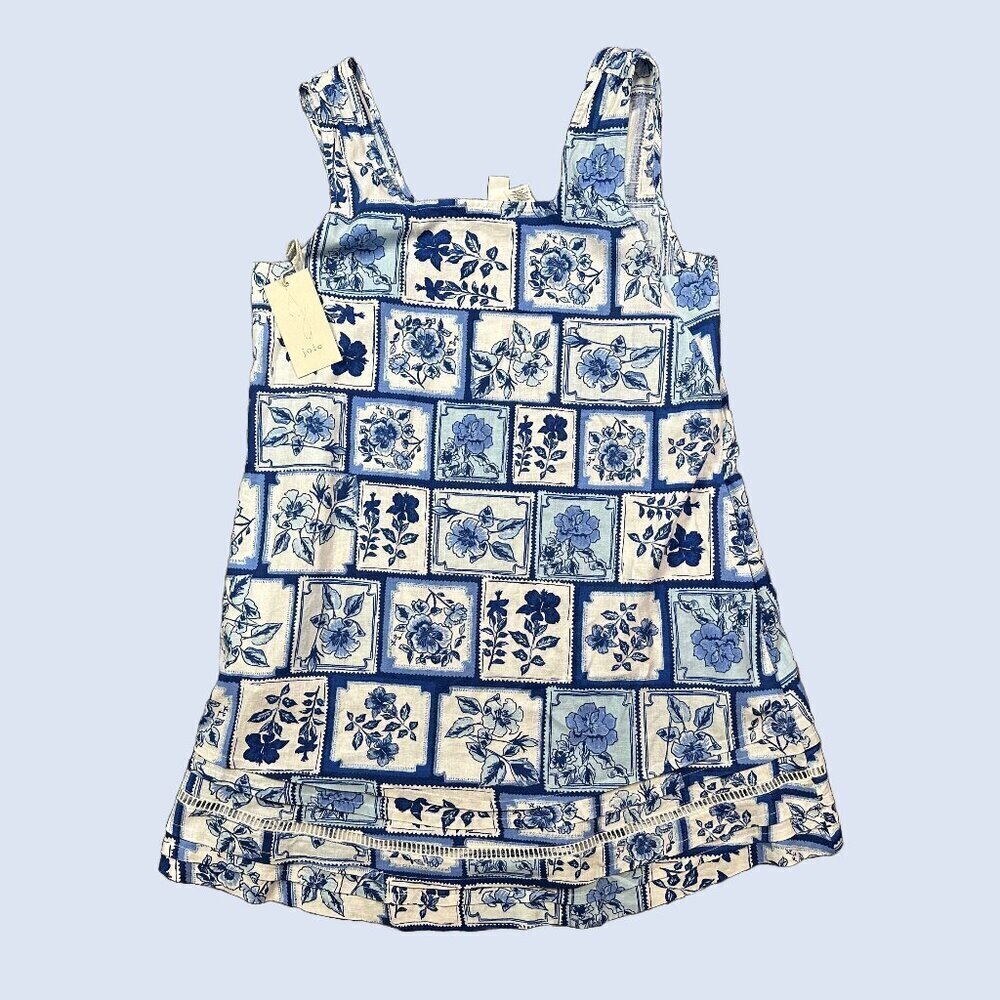 Joie NWT Floral Postage Stamp Linen Blend Lacey Sundress Dress Blue White Medium